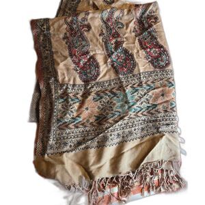 Table Runner Fringe 27"x 79" Brown Turquoise Red Paisley Fall Modern Bohochic